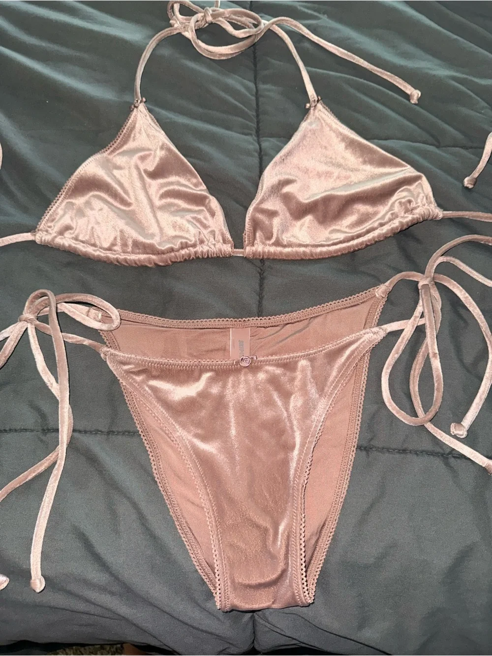 SKIMS Velvet Triangle Tie Bikini Top and Side-Tie Bottoms
